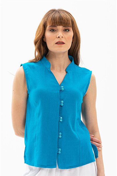 Eliş Şile Bezi Kolsuz Şile Bezi Arzu Yazlık Bluz Turkuaz Trkz