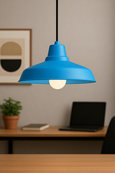 Lambadar Lunora Metal Tekli Mavi Sarkıt Avize Retro Model Modern Endüstriyel Mufak Hol Cafe Salon Avize