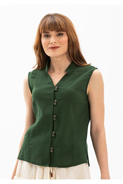 Eliş Şile Bezi Kolsuz Şile Bezi Arzu Yazlık Bluz Yeşil Ysl