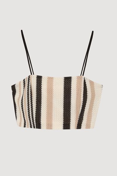 Quzu Colorful Braided Thin Strap Bustier Blouse Brown