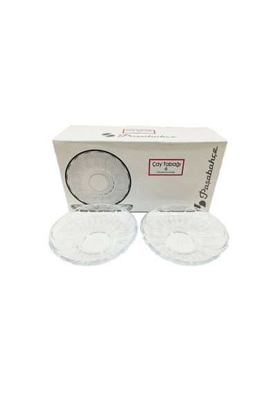Paşabahçe 6-Piece Engraved Glass Tea Plate P54451