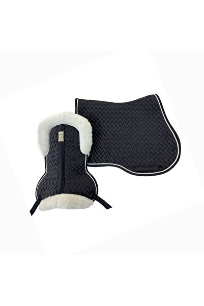ATEX BİNİCİLİK Eyer Altı ve Peluş Set, İpek Kadife Eyer Altı ve Peluş Set, Siyah İpek Kadife Eyer Altlığı Peluş Set