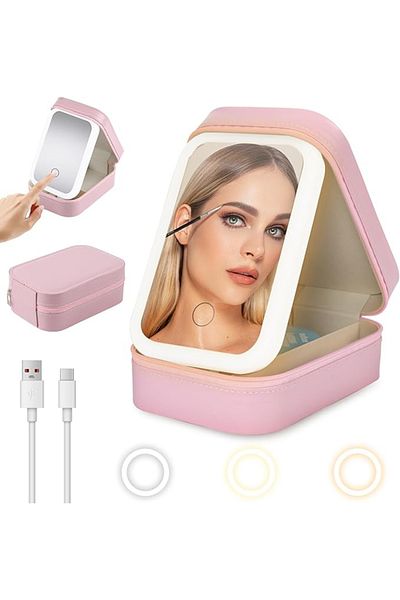 miraza Cosmetic Organizer Bag with LED Mirror, Touch, Rechargeable, Perfect Gift
