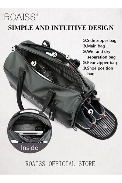 ROAISS Large Capacity Portable Travel Duffle for Men and Unisex Multifunctional Business Shoulder Bag Gym H