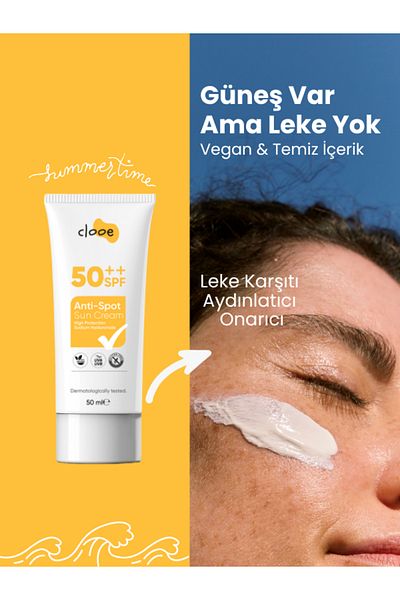 clooe 2 Spf 50 Sunscreen to Use Frequently - Anti-Blemish, Vegan, Gluten-Free - 50ml