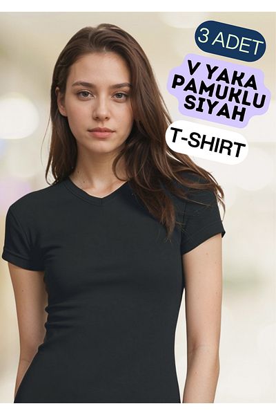 Loule Îmbrăcăminte pentru femei Tricou cu decolteu în V din bumbac și elastan 3 bucăți Pachet economic LL.223.ILK62.001