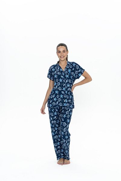 U.S. Polo Assn. Set de pijamale pentru femei Polo, cu nasturi, imprimat, vascoza
