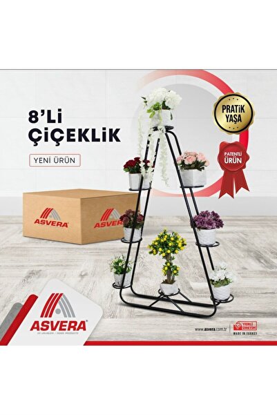 ASVERA 8’li Üçgen Metal Çiçeklik Seti – Modern Dekoratif Bitki Standı | Porta...