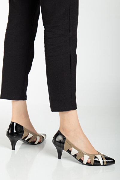 Pier Vino حذاء نسائي بكعب عالي من الجلد الطبيعي باللون الأسود وكعب رفيع 7 سم