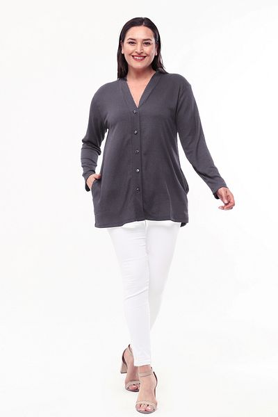 Laden Spring Summer Wrinkle Fabric Women's Classic Matte Gray Mother Cardigan