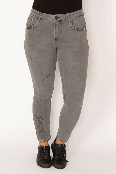 Şans Women's Large Size Gray Lycra 5 Pocket Jeans 65n34347