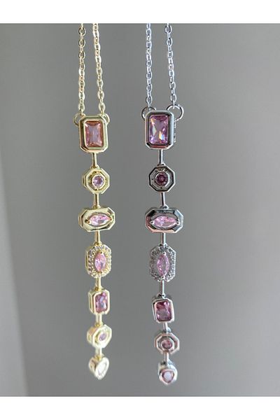 Vadısh store Special Design Gold Y Necklace with Pink Stone