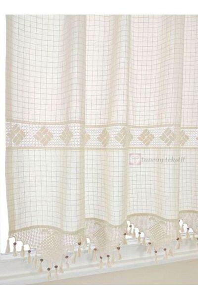 TUNCAY TEKSTİL Buldan Work Hand Lace Monika Curtain 100% Cotton Authentic Woven Sunshade Curtain