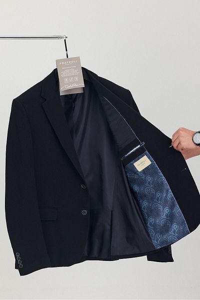 Frappoli Ανδρικό σακάκι Lacosse Dark Navy Lycra από βαμβακερό ύφασμα Slim Fit Sports Blazer (Μεγάλο μέγεθος-Over-Sized)