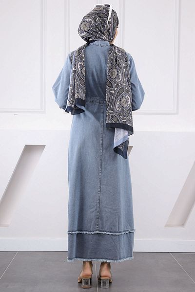 İmajButik Τζιν φόρεμα με μπλε φούντα με δέσιμο στη μέση