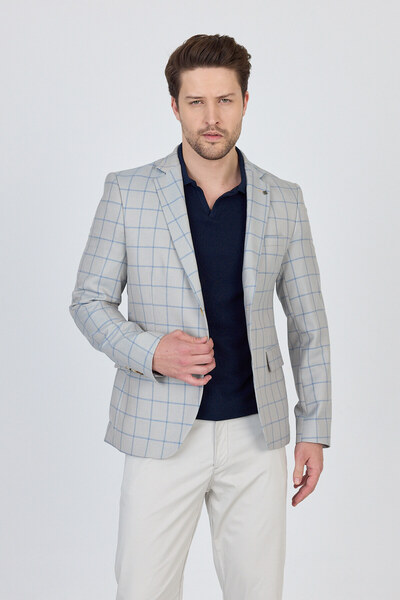 Frappoli Чоловічий легкий бежево-синій піджак Trieste в клітку весна-літо спортивний піджак в клітинку