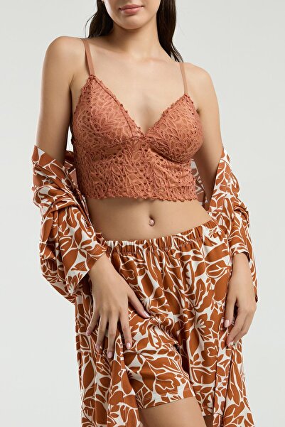 Arnetta 3 Piece Set, Dressing Gown, Lace Bralette, Shorts Set