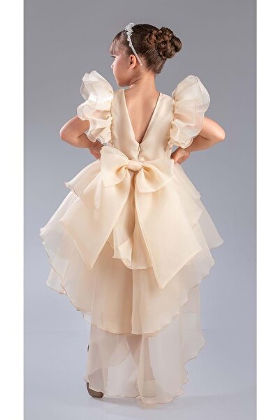 Mnk Baby&Kids Kız Çocuk Kuyruklu , Taçlı Vragia Abiye Elbise M00745 KREM