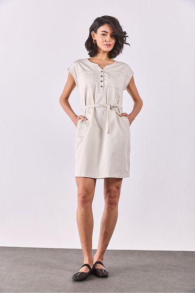 VENA Φόρεμα Riva με κουμπιά μπροστά Regular Fit Gabardine - BONE