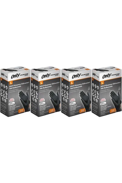 ONLY قفازات الفحص Evo Beyond Glove نيتريل سوداء خالية من البودرة، مجموعة من 400 قطعة L - كبير - كبير (4PK*100)