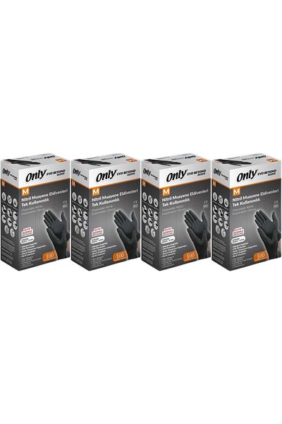 ONLY قفازات الفحص Evo Beyond Glove نيتريل سوداء خالية من البودرة، مجموعة من 400 قطعة M - متوسط ​​- متوسط ​​(4PK*100)