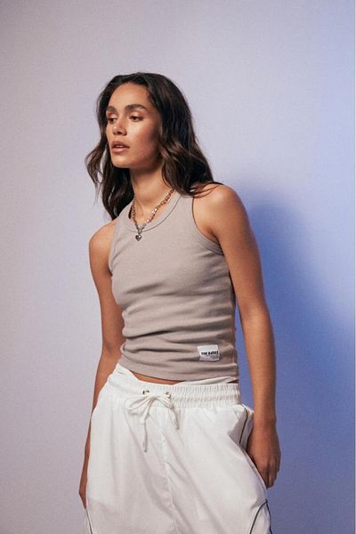 bases. Ribbed Wide Halter Neck Sleeveless Basic Tank Top