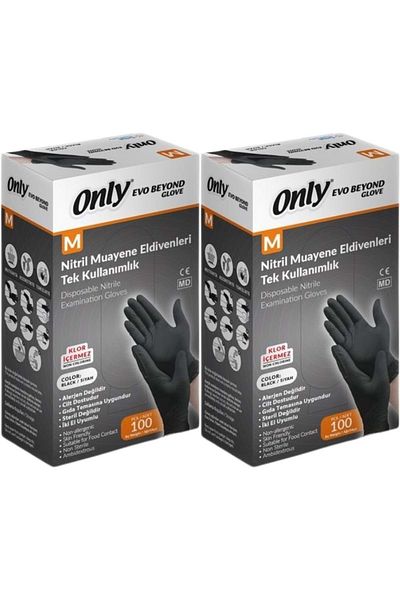 ONLY Evo Beyond Glove Nitrile Black Powder Free Examination Gloves Set of 200 m - Medium - Medium (2Pk*100)