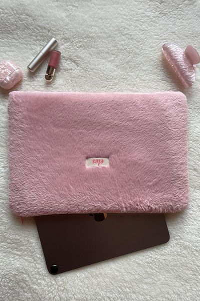 eles Pink Plush Tablet Bag, Pink Plush Tablet Case, Plush Tablet Bag