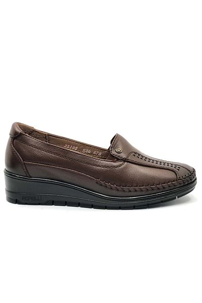 Forelli Morıza Genuine Leather Orthopedic Comfort Women's Casual Shoes Brown