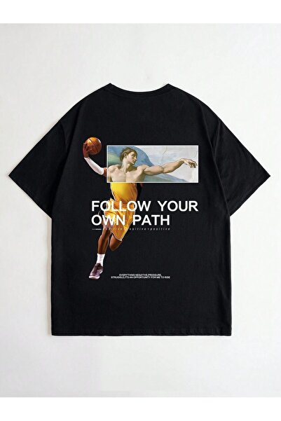 CLAYES Follow Your Path Single Jersey T-Shirt - Μαύρο εμπριμέ μπλουζάκι με λαιμόκοψη