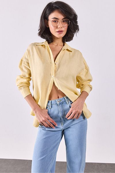 VENA Λινό πουκάμισο Alina Oversize - VANILLA