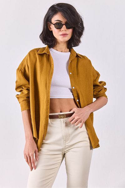 VENA Ленена риза Alina Oversize - МЕДНА