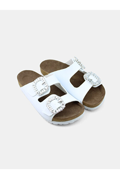 MAGGIO Papuci de damă cu cataramă dublă albă, cu talpă confortabilă anatomică