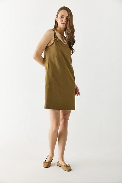 VENA Λινό Φόρεμα Angelica Regular Fit - ΛΑΔΙ ΠΡΑΣΙΝΟ