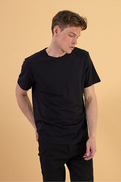 VENA Μπλουζάκι Ken Crew Neck Regular Fit Pique Basic - ΜΑΥΡΟ