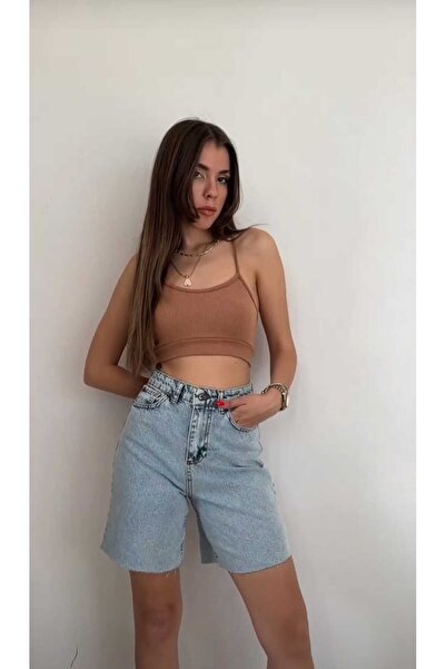 Özman Butik Klasik Bol Paça Jean Uzun Şort Mavi