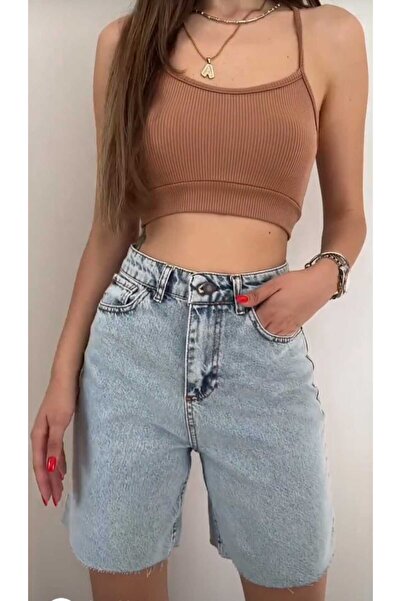 Özman Butik Klasik Bol Paça Jean Uzun Şort Mavi