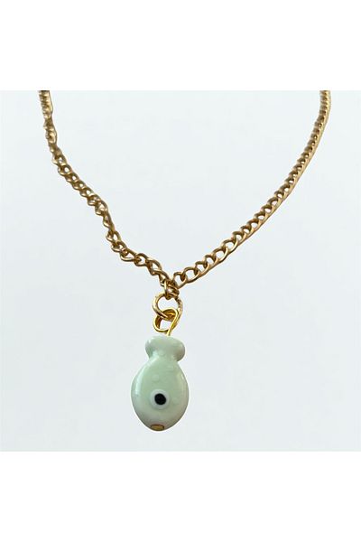 not cool. •Hooked Fish• Ceramic Fish Charm Detailed Stainless Steel Basic Necklace
