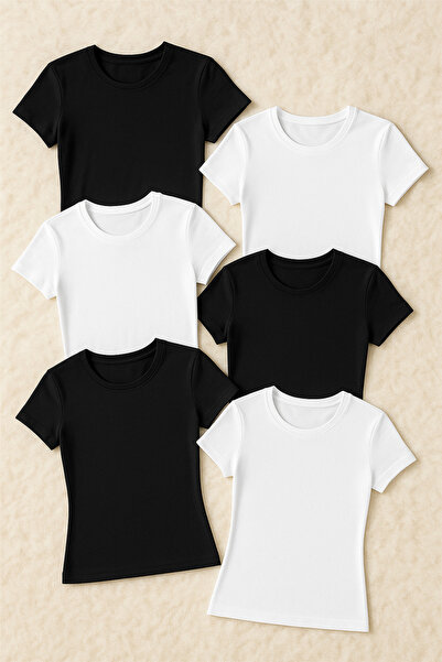 Loule Дамско облекло, тениска с кръгло деколте от памук и еластан, 6 части, и...