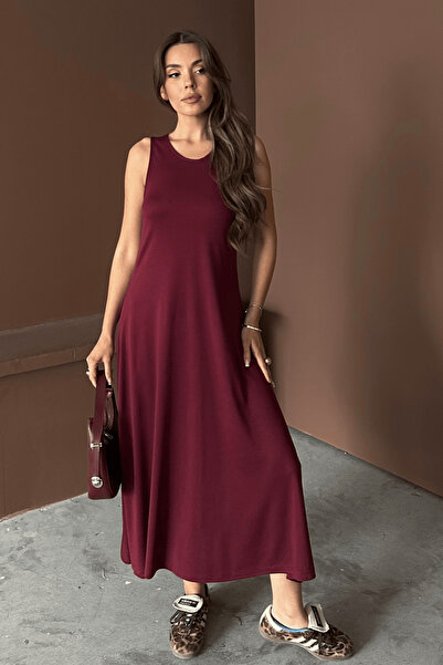 Paw Garage Women's Eleanor Burgundy Modal Pique Fabric Maxi Summer Dress
