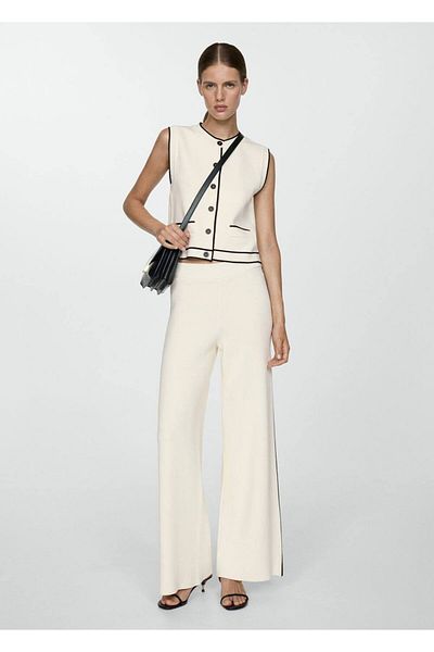MANGO Woman Knitwear Vest - Contrast Stripe Detailed