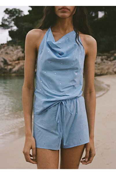 MANGO Woman Taş detaylı pamuklu şort