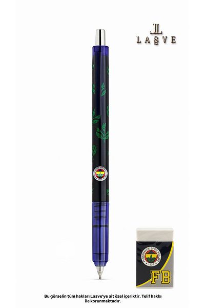 Fenerbahçe Licensed Versatile Pen Metal Touch Tip 0.7mm Green Leaf Pattern Eraser Gift