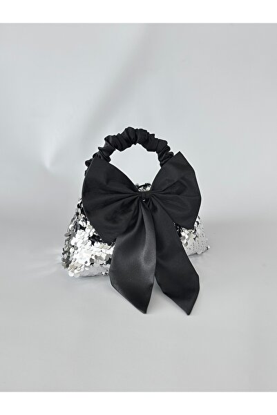 posst bag Geantă clutch pentru rochie de seară cu fundă cu paiete argintie