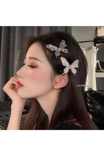 LO ADORO Siyah Kelebek Çocuk Toka Yanıp Sönen Elmas Saç Klip Firkete Yan Klip...