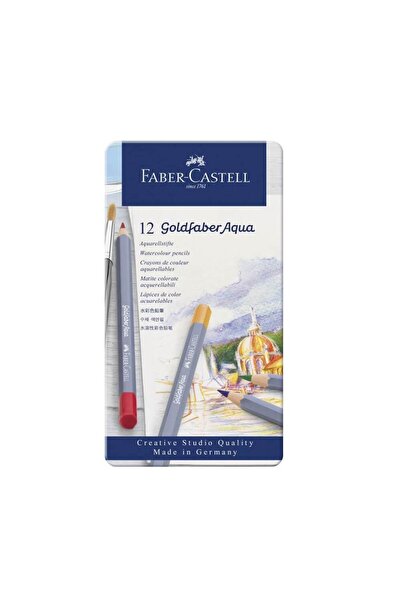 Faber Castell Set creioane colorate acuarela Goldfaber in cutie metalica - 12