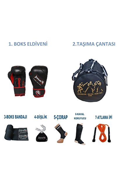 Dragondo Gifttoom, Kıck Boks Sporcu Çantalı antrenman Seti, Dragon Supreme Deri Boks Eldiveni ve Ekipmanı