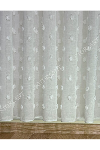 Storlant Puffy PonPon Keten Ağır Gramajlı 1/3 Sık Pileli Ütü İstemez Tül Perde | Yoğun Dokulu Premium Keten