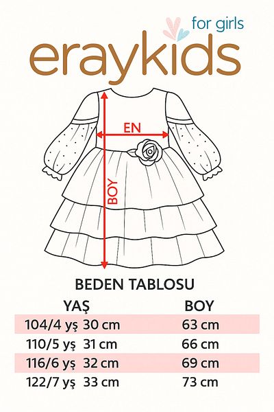 Eray Kids Βραδινό φόρεμα για κορίτσια Ασημένιο λουλούδι με λεπτομέρεια από τον ώμο μανίκια από τούλι 4-7 ετών