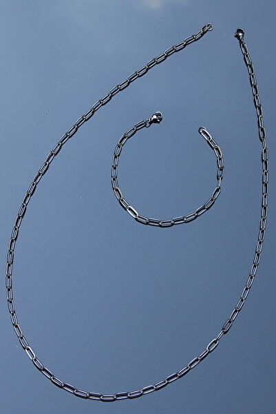 Rua Jewelry Çelik Ataş Zincir Kolye&bileklik Set 4 Mm Gümüş Renk| Kararmaz , Unisex , 2 Yıl Garantili